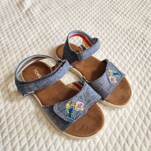 NWOT TOMS Kids Denim Sandals with Colorful Floral Embroidery
